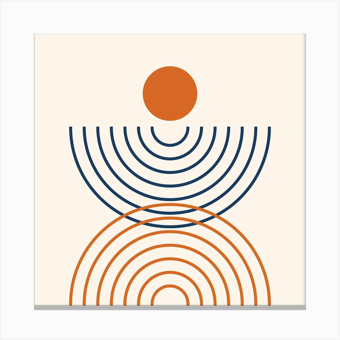 Midcentury Modern Rainbow Arch Sun Abstract A10 In Navy Blue And Burnt Orange 02 Canvas Print by NineFlorals