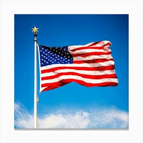 American Flag Unfurled Against A Clear Blue Sky Stars Centered Stripes Flowing Gracefully Overlai (2) Canvas Print