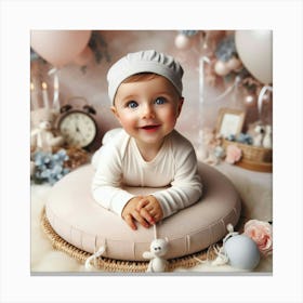 Baby Boy In White Hat Poster Canvas Print