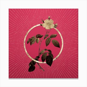 Gold Big Climbing Rose Glitter Ring Botanical Art on Viva Magenta Canvas Print