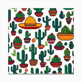 Pixel Cactus Pattern 2 Canvas Print