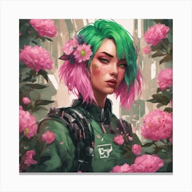 Cyberpunk Girl With Pink and green Hair Canvas Print