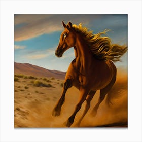 Close Up Of Oil Painting Of A Wide Faced Wild Mustang Galloping In A Desert Golden Hour 4k Epic S 801168542 Canvas Print