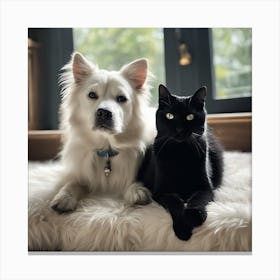 Black Cat And White Dog 2 Canvas Print
