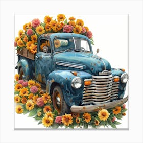 Vintage Truck With Sunflowers Canvas Print