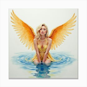 Watercolor Of Lady Gaga With Angel Wings, Floating Over A Shimmering Lake 1 Canvas Print