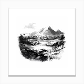 Tranquil River And Mountain Sketch 1 Canvas Print