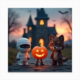 Enchanted Halloween Evening with Whimsical Friends Canvas Print