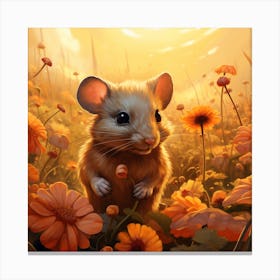 Mouse In A Flower Field 1 Canvas Print
