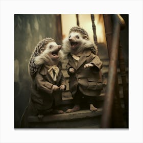 Hedgehogs - Friends - Cute - Vintage Canvas Print