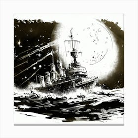 Battleship In The Moonlight Canvas Print