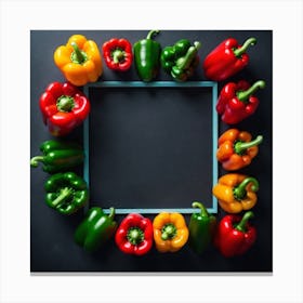 Colorful Peppers In A Frame 40 Canvas Print