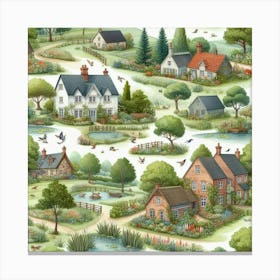 Country Cottages In Summer Canvas Print