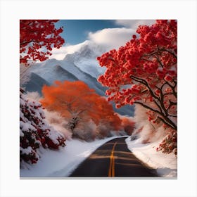 Red Trees In The Snow Canvas Print