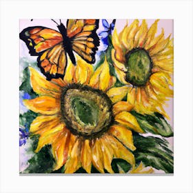 Sunflowers And Butterflies 7 Canvas Print