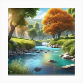 Landscape With Trees And A River Canvas Print