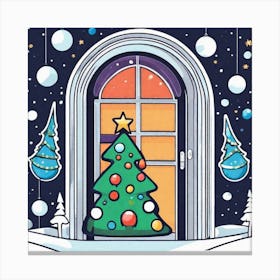 Christmas Decoration On Home Door Sticker 2d Cute Fantasy Dreamy Vector Illustration 2d Flat (5) Canvas Print