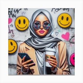 Positive Vibes - Graffiti Wall and Woman Portrait Painting Canvas Print