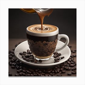 Coffee Pouring Over Coffee Beans Canvas Print