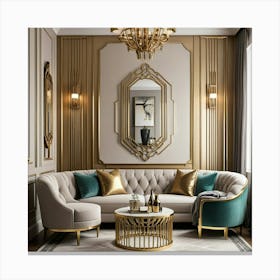 Gold And Turquoise Living Room Canvas Print