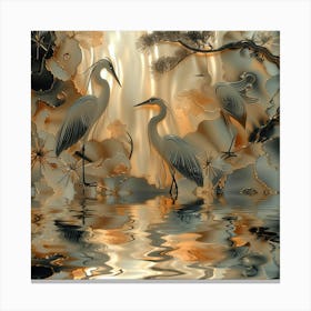 Herons In The Water Canvas Print