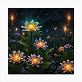 Lotus Flowers In The Night Canvas Print