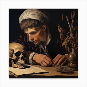 An Oil On Canvas Titled The Student And A Skull Canvas Print