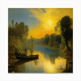 Boat On A River Canvas Print