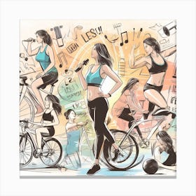 Illustration Of Women Exercising Canvas Print