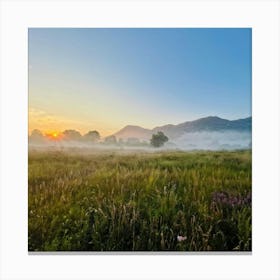 A Blanket Of Morning Fog Softly Enveloping A Dutch Meadow Transitioning From Summer To Autumn Where (1) Canvas Print