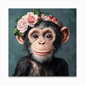 Chimp With Flowers Canvas Print