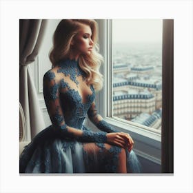 Beautiful Woman In A Blue Dress Canvas Print