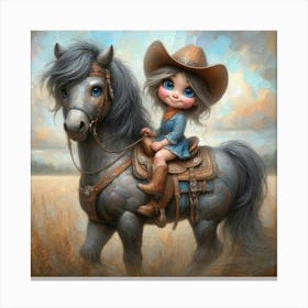 Little Cowgirl On A Horse Canvas Print