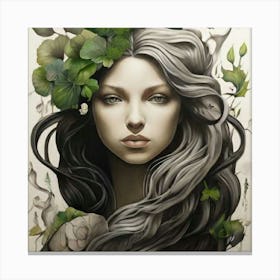 Woman With Leaves On Her Head Canvas Print