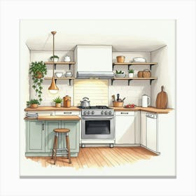 Watercolor Kitchen, Tasteful Blend Of Style And Comfort 1 Canvas Print