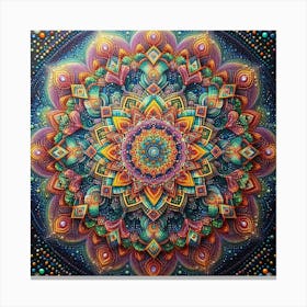 A vibrant diamond painting of a complex Mandala, with a mesmerizing interplay of light and shadow between the different colored diamonds Canvas Print