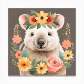 Floral Baby Wombat Nursery Illustration (13) Canvas Print