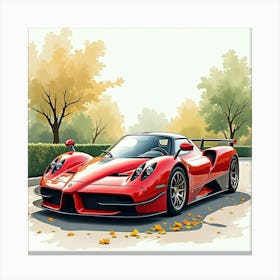 Pagani Zonda F Amidst A Lively Watercolor Setting, No Logos Canvas Print