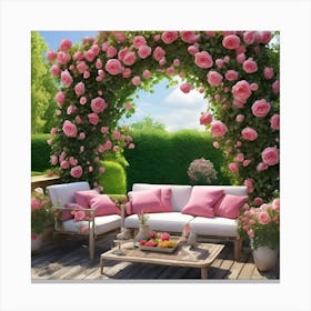 Pink Roses In The Garden Canvas Print