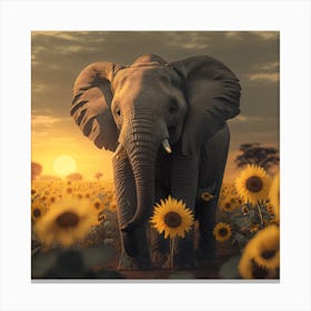 Elephant In Sunflower Field 1 Canvas Print