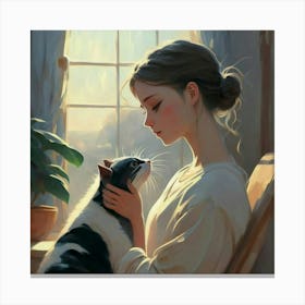 Cat and Woman 1 Canvas Print