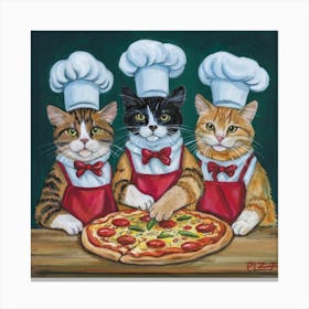 Pizza Party Cat Crew Print Art Envision Cats In Chef Hats Crafting A Pizza Masterpiece Canvas Print