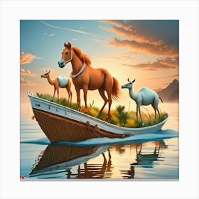 Horse And Camel On A Boat Canvas Print