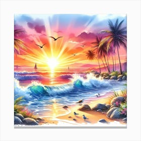 Sunset Beach Painting 4 Canvas Print