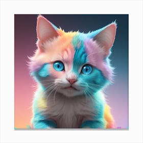 Gradient Pink and blue and green baby british cat happy and smiling,full body, sharp focus,looks funny,glowing, glitter,shine,sitting in the big fire sphere,very cute. 8k,hd, Vibrant,CFG Canvas Print