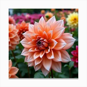 A Blooming Garden Of Various Colors Of Dahlias In Full Splendor 1 Canvas Print