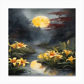 Moonlight Lilies Canvas Print