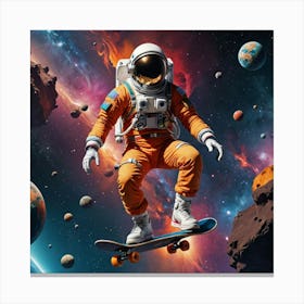 Astronaut Skateboarding In Space 4 Canvas Print