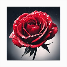 Red Rose With Water Droplets Canvas Print