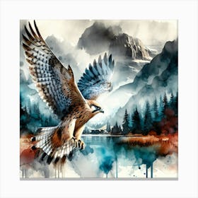 Falcon over lake Painting - Wild Bird Artwork 113 Canvas Print